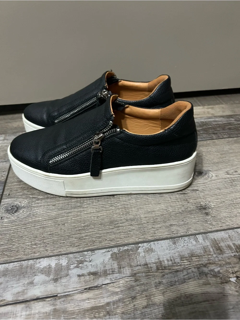 Woolworths Black Leather double Zip-Top Platform Sneakers
